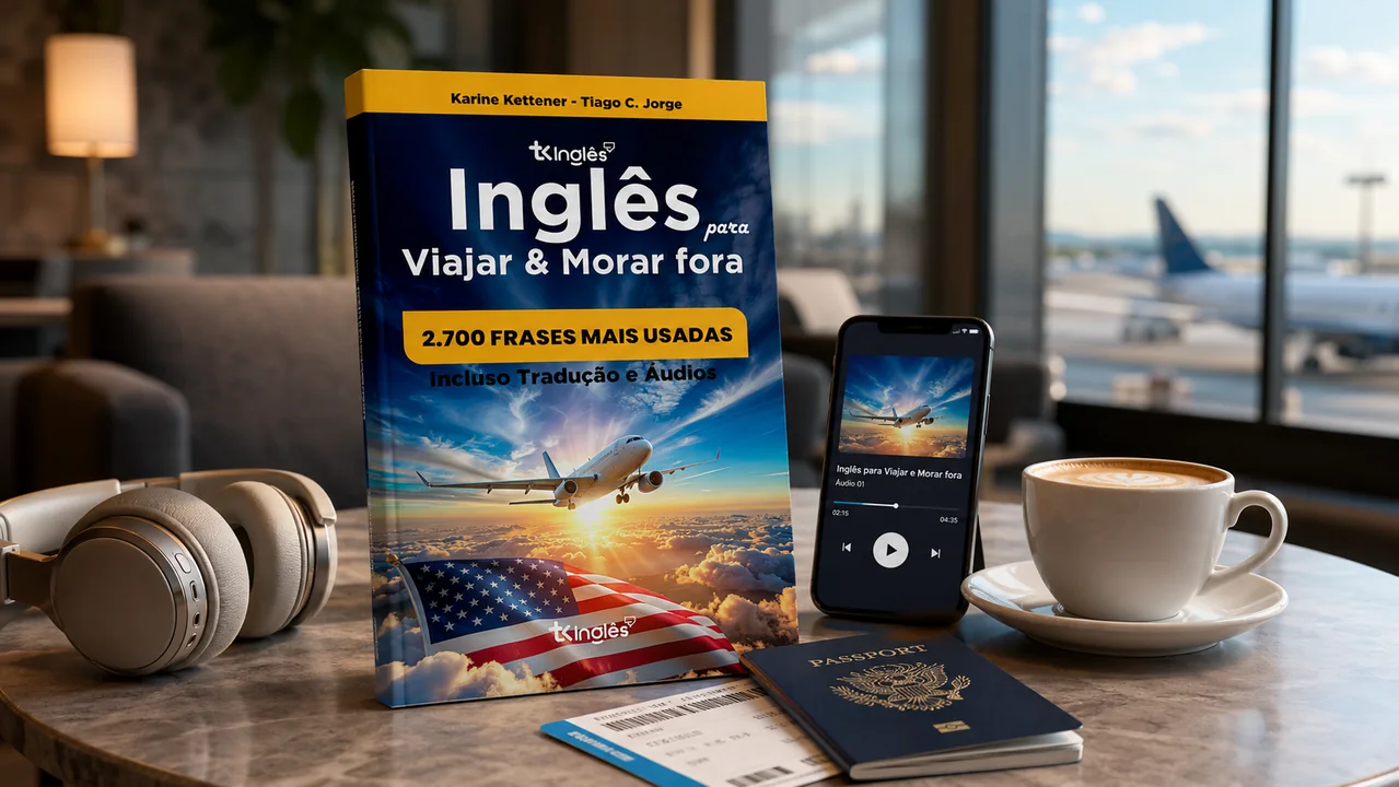 Livro com fones de ouvido e celular com áudio